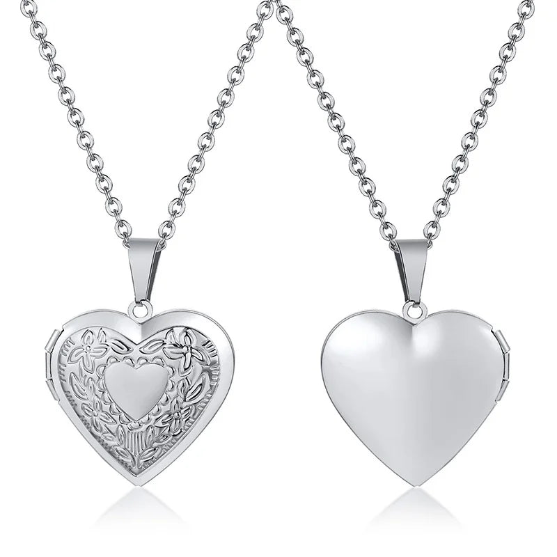 Delicate Floral Oval Heart Locket Pendant Necklaces for Women,Stainless Steel Photo Frame Promise Love Keepsake Gift
