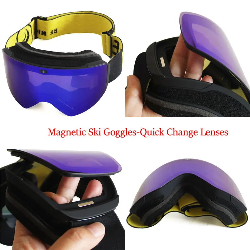 Ski Goggles with Magnetic Double Layer Polarized Lens Skiing Anti-fog UV400 Snowboard Goggles Men Women Ski Glasses Eyewear
