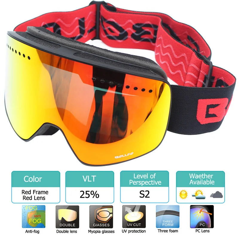 Ski Goggles with Magnetic Double Layer polarized Lens Skiing Anti-fog UV400 Snowboard Goggles Men Women Ski Glasses Eyewear case