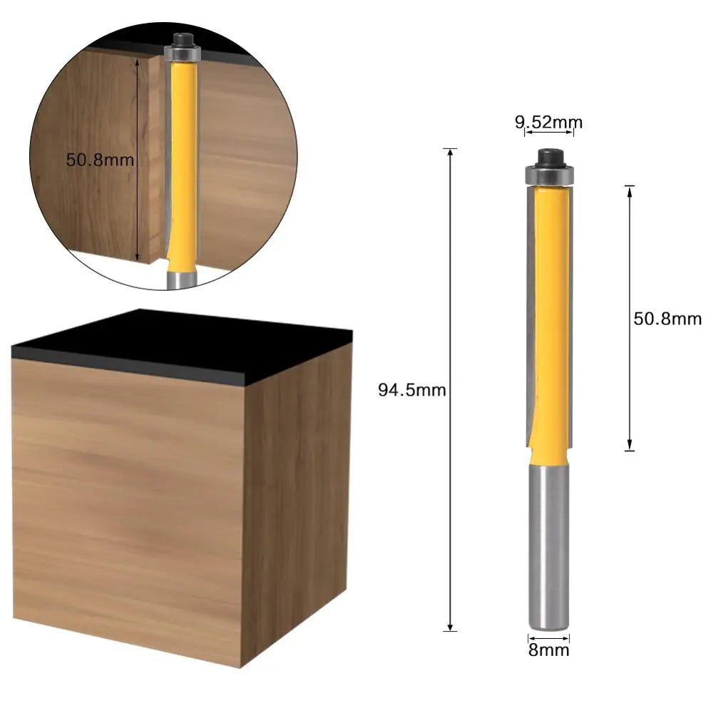 8mm Shank long blade flush bit Flush Trim Router Bit End Bearing For Woodworking Cutting Tool