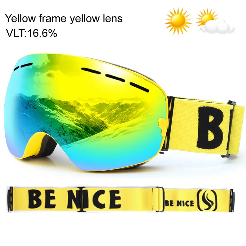 UV400 Anti-fog Double Layers Ski Goggles Big Lens Ski Mask Glasses Skiing Snow Snowboard Eyewear Mirror Polarize Goggles for men