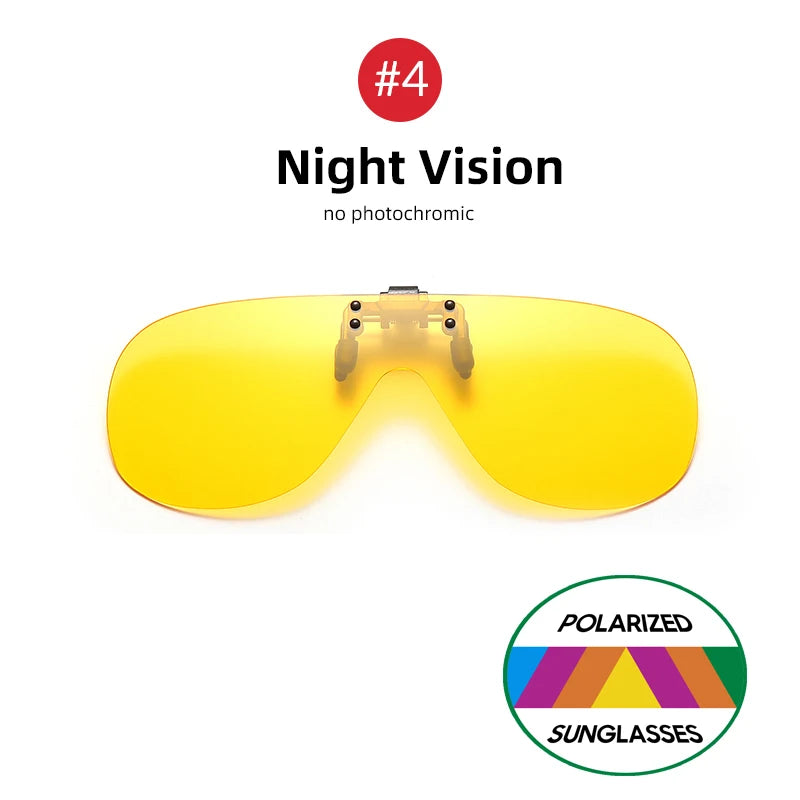 VIVIBEE Polarized Flip Up Clip On Sunglasses for Glasses Men Oversized Driving UV400 Mirror Red Fishing Night Vision Eyeglasses