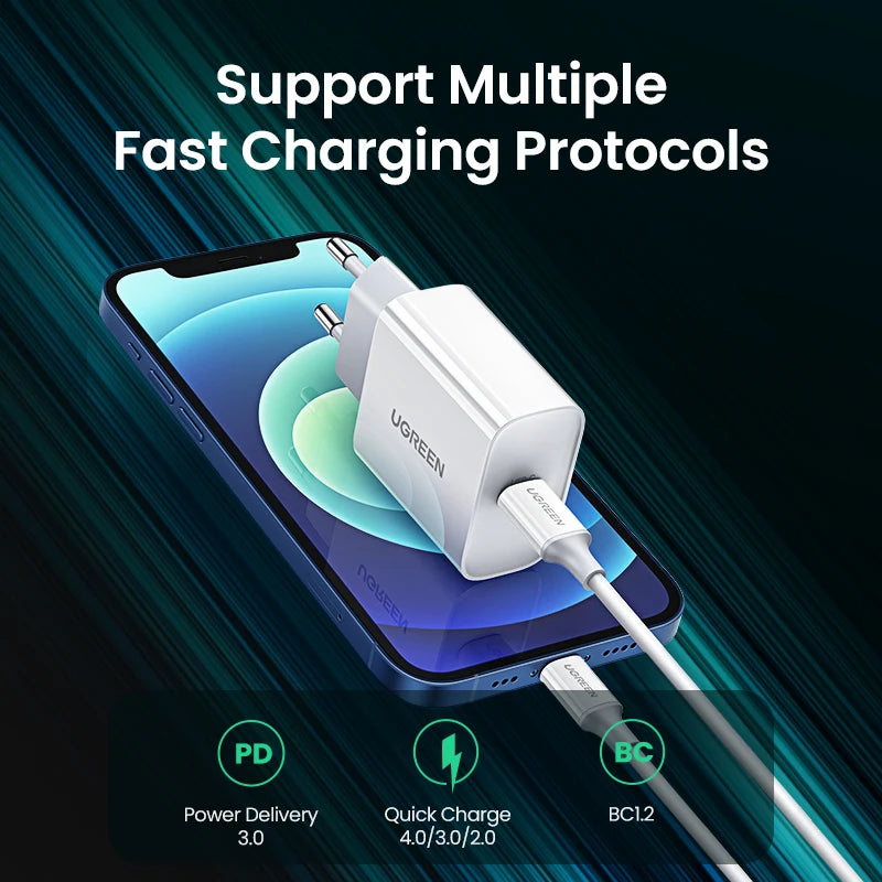 UGREEN Quick Charge 4.0 3.0 QC PD Charger 20W QC4.0 QC3.0 USB Type C Fast Charger for iPhone 18 17 16 Pro Xiaomi Phone PDCharger