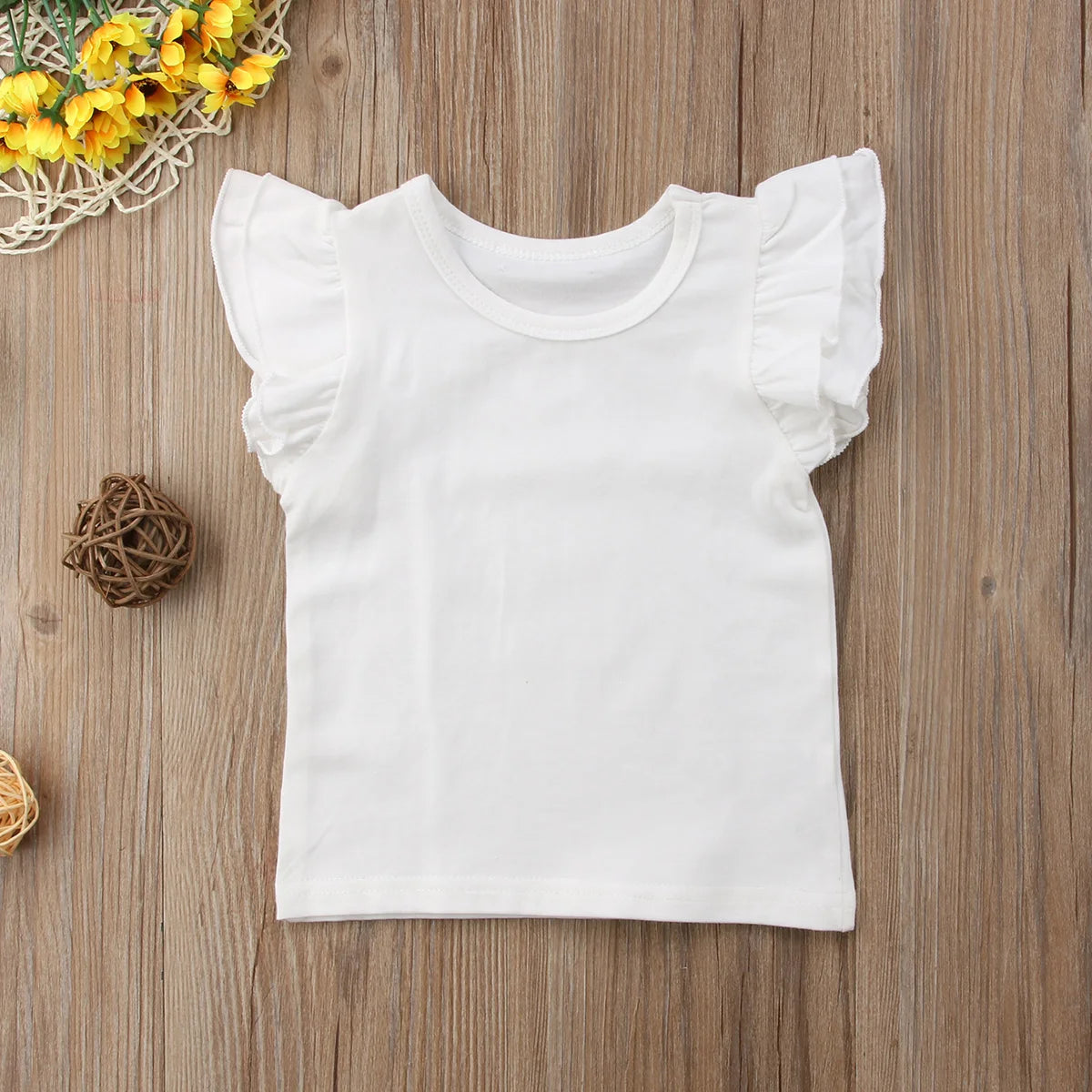0-6Years Kids T-shirt Baby Girls Ruffle Short Sleeve Shirts Summer Solid Casual Chidren Blouse Tops Kids Clothes Outfits