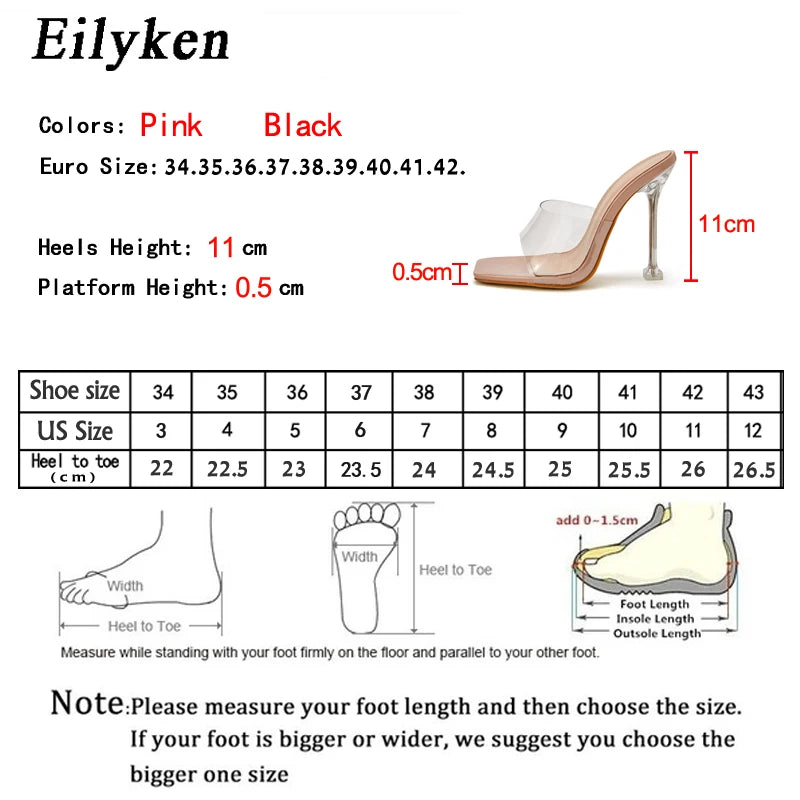 Eilyken New Summer Women Slippers Fashion Transparent Perspex Heels Female Square Toe Sandals Party Slides Shoes Size 35-42