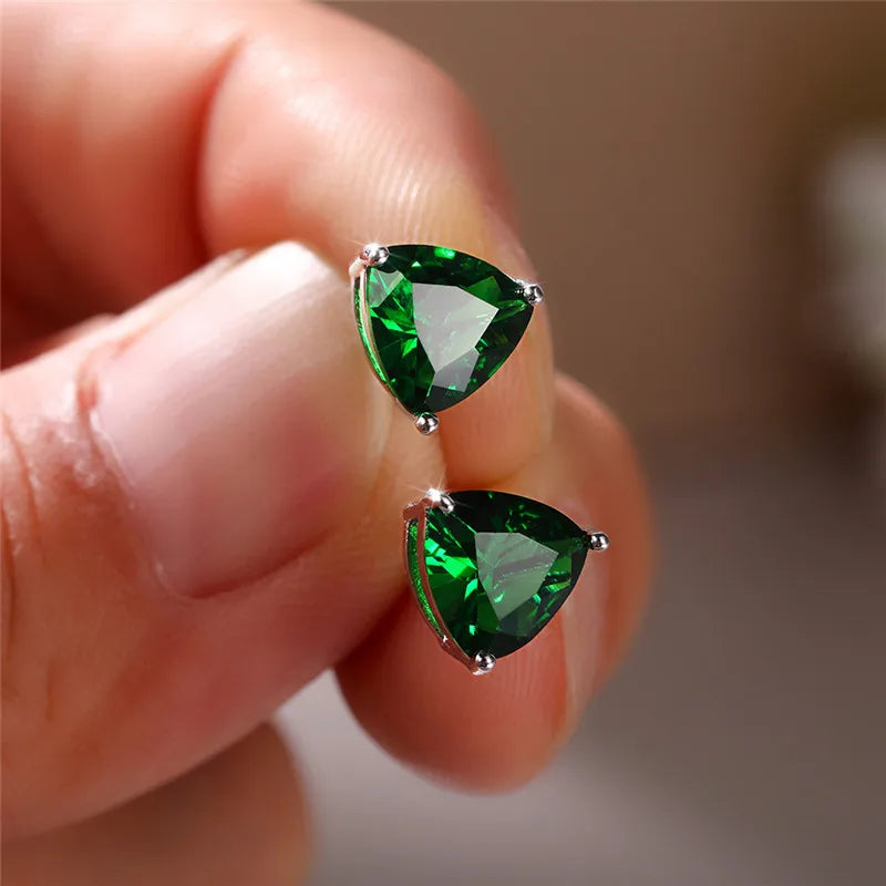 Huitan Eternity Green CZ Stud Earrings for Women Gold Color Luxury Bride Wedding Earrings Elegant Ear Accessories Party Jewelry