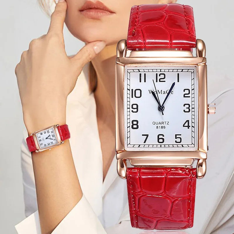 New Watches for Women Square Rose Gold Wrist Watches Fashion Leather Brand Watches Ladies Quartz Watch Clock Montre Femme