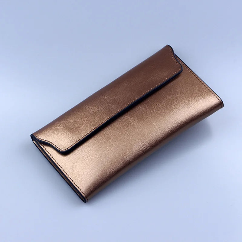 NIGEDU Brand Genuine Leather Women Wallet Long Thin Purse Cowhide Multiple Cards Holder Clutch Bag Fashion Standard Wallet
