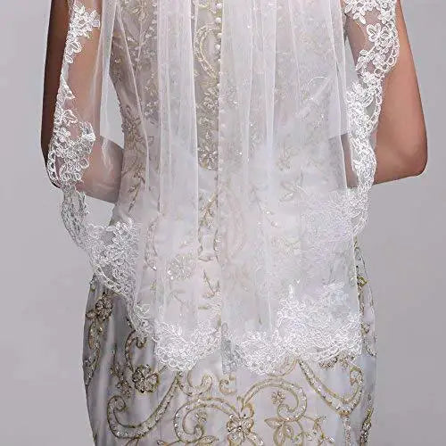 Noiva Short One Layer Lace Edge White Ivory Wedding Veil Tulle Bridal Veil Cheap Wedding Accessories Voile Mariage