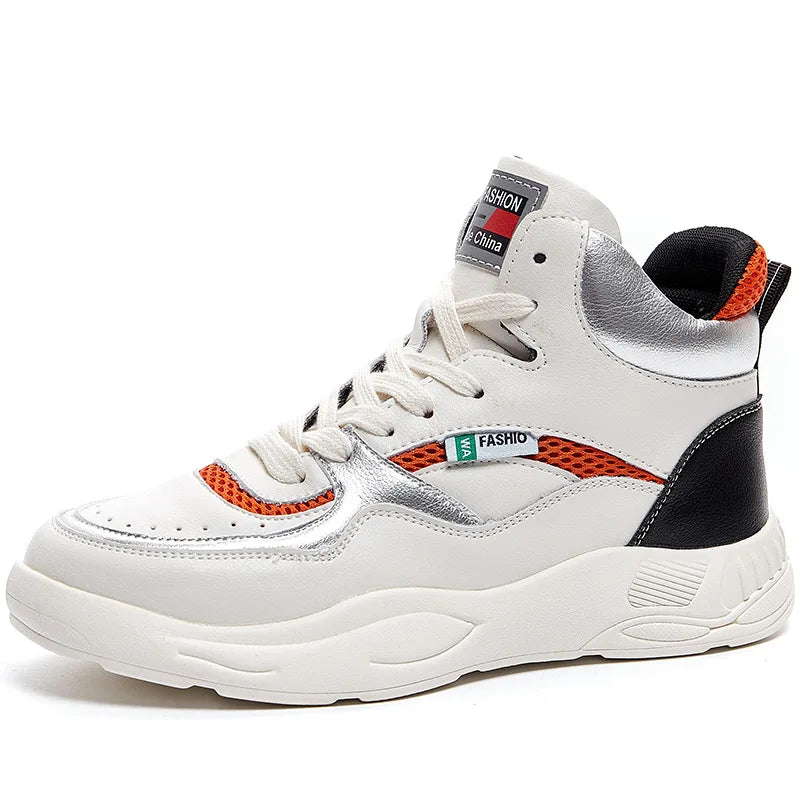 Leather women's shoes 2021 autumn new version of high-top small white shoes women's sports casual shoes