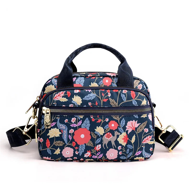 Small Printing Women Shoulder bag High Quality Female Messenger Bag Ladies Nylon portable Phone CrossBodyTote Bag Flower Purple