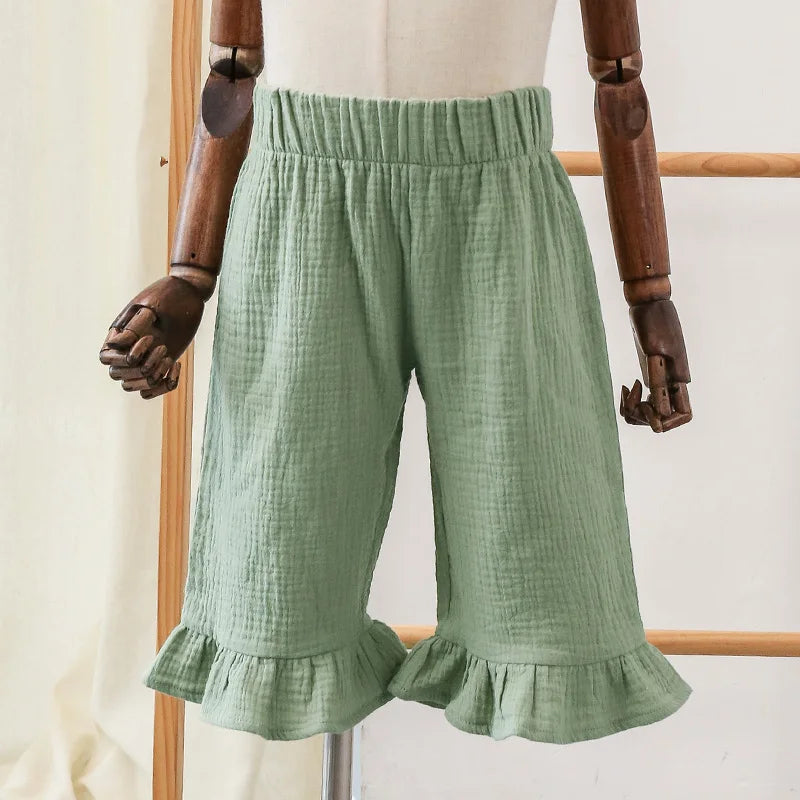 100% Cotton Girls Flared Pants Summer New Style Children's Solid Color Casual And Comfortable Ankle-Length Trousers TZ68