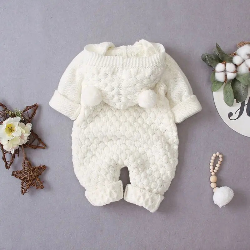 Citgeett Autumn Winter Newborn Baby Boys Girls Ear Knit Romper Hooded Wool Sweater Jumpsuit Warm Cute Outfit