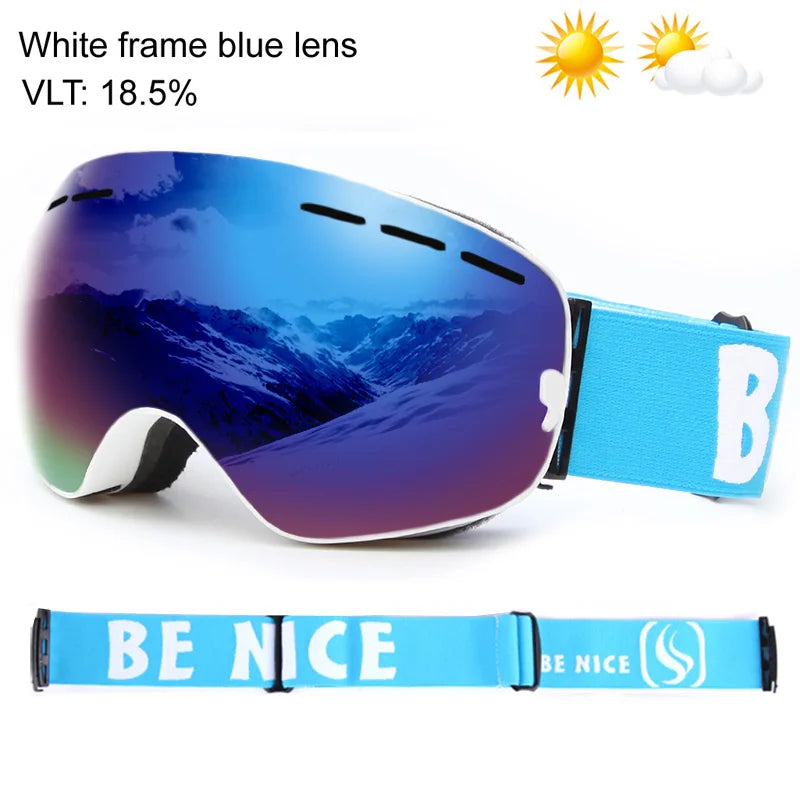 UV400 Anti-fog Double Layers Ski Goggles Big Lens Ski Mask Glasses Skiing Snow Snowboard Eyewear Mirror Polarize Goggles for men