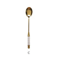 Stainless Steel Dessert Spoon Ceramic Long Handle Icecream Spoon Teaspoon Gold Coffee Cake Fruit Milk Spoon Kitchen Tableware