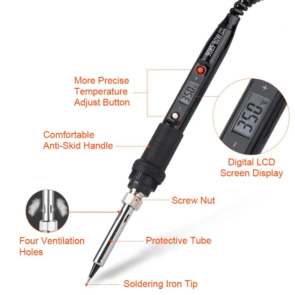 JCD Electric Soldering Iron 80W LCD Digital Display Adjustable Temperature Soldering Iron Tips 220V/110V Welding Solder Tools