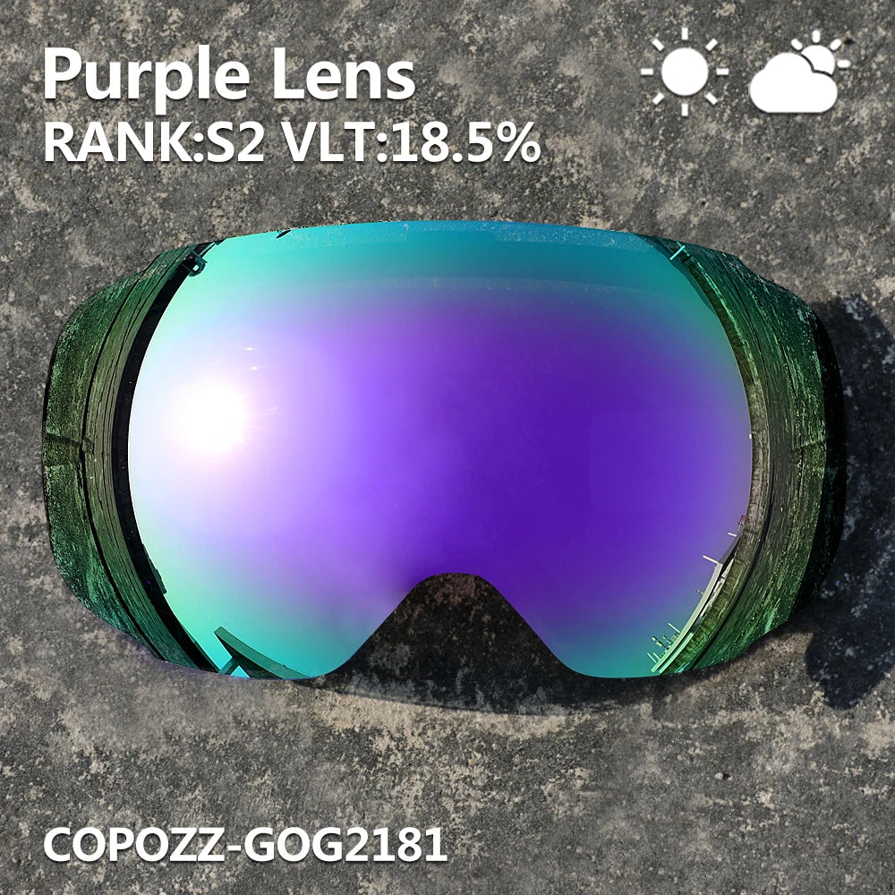 COPOZZ 2181 Magnetic Replacement Lens for Ski Goggles Anti-fog UV400 Spherical Ski Glasses Snowboard Goggles(Only Lens)