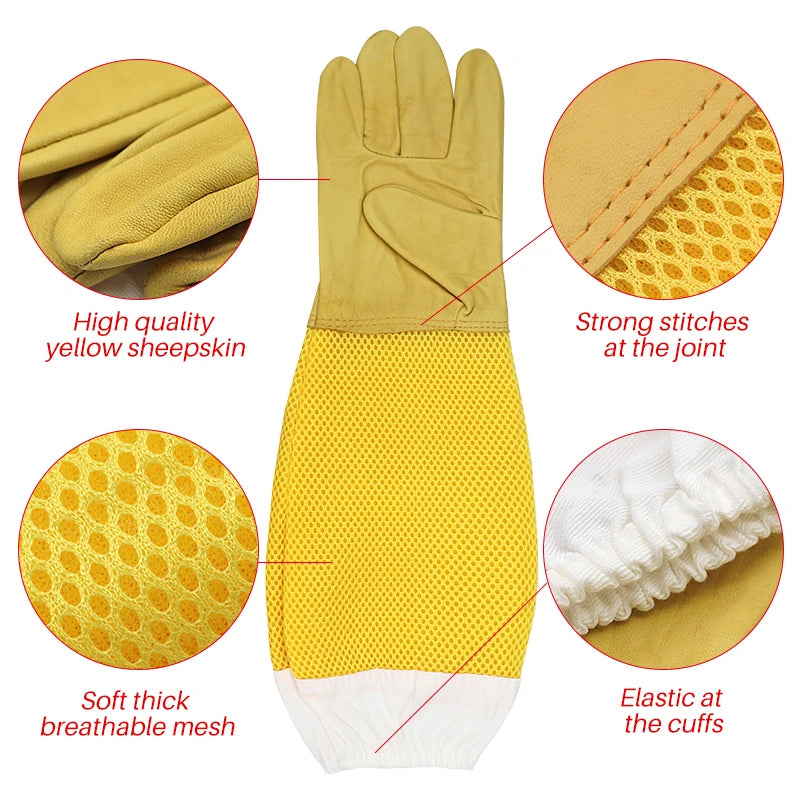 Beekeeper Beekeeping Gloves Protective Sleeves Ventilated Professional Anti Bee for Apiculture Beekeeper Prevent Beehive tools