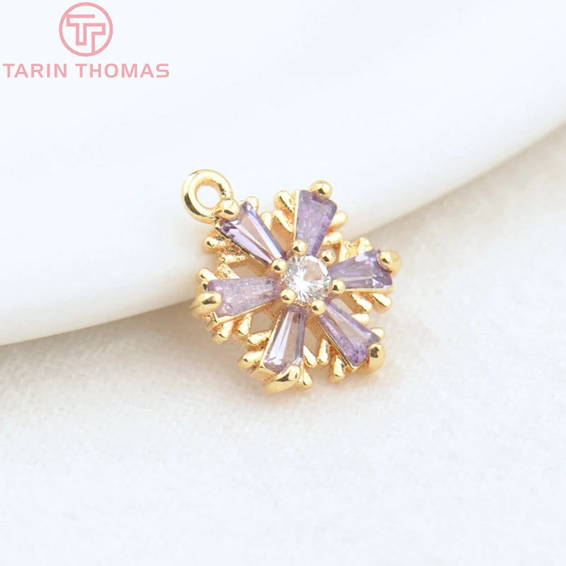 (913)4PCS 13x10MM 24K Gold Color Brass with Zircon Snowflake Charms Pendants Brass With High Quality Diy  Findings Accessories