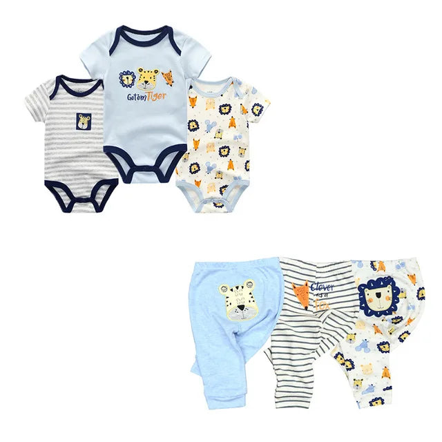 6/9/10PCS Baby Girl Clothes Newborn Solid Bodysuits+Pants Cotton Baby Boy Clothes Short Sleeve Girls Baby Clothing Cartoon