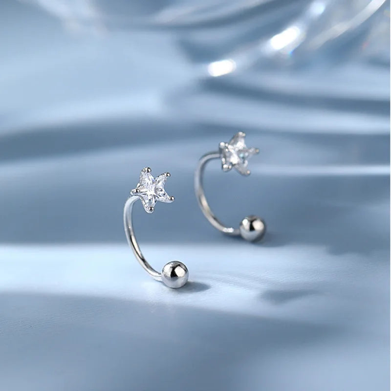 VENTFILLE 925 Silver Star Flash Crystal Summer Small Fresh Female 2022 New Trendy Personality Earrings
