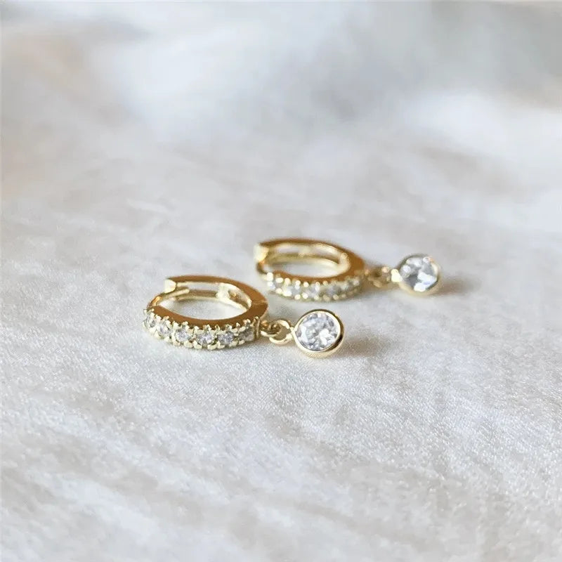 Huitan Fashion Simple Gold Color Women Drop Earrings with Round CZ Charm Creative Accessories Fancy Gifts Statement Jewelry