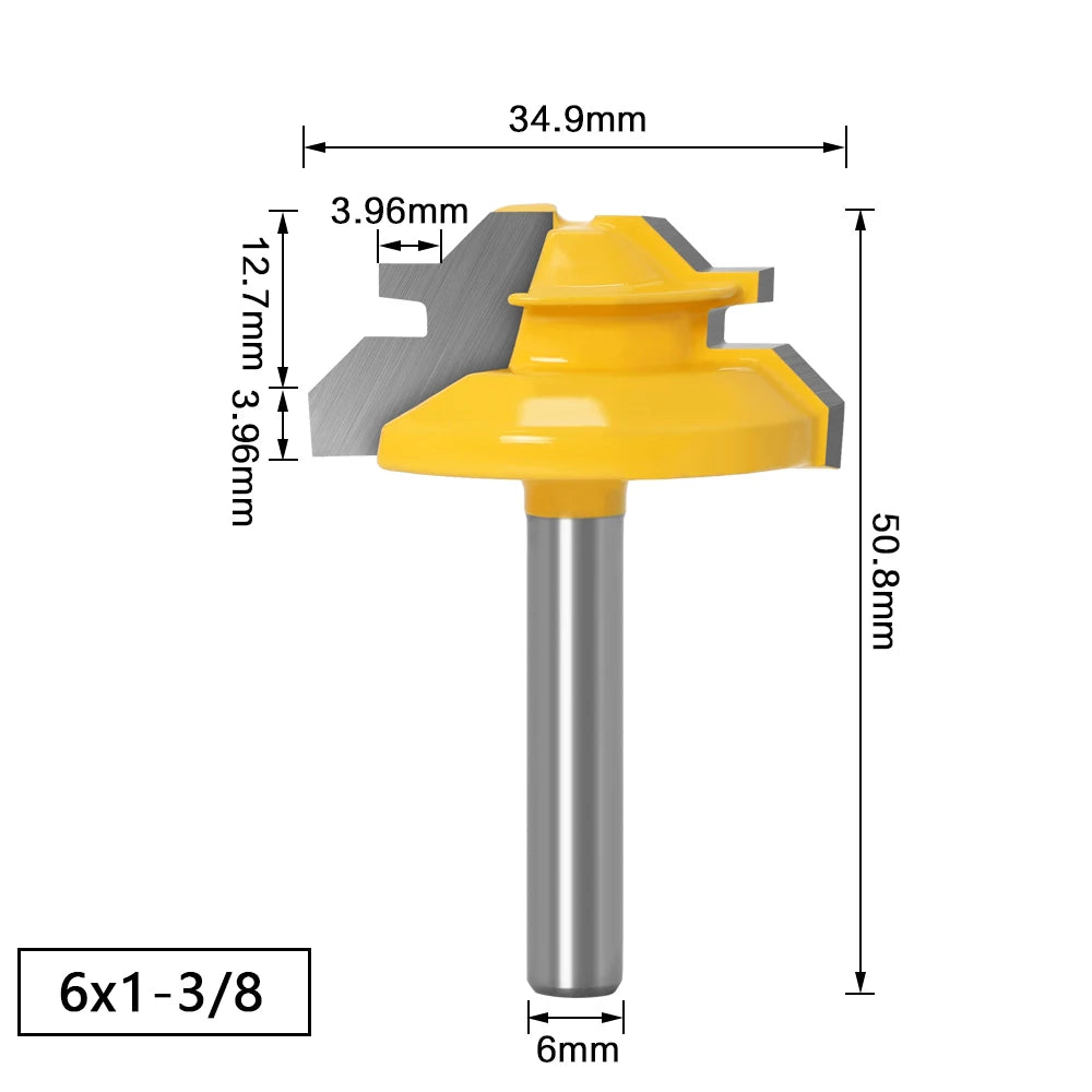 45 Degree Lock Miter Router Bit 1/4" 6mm Shank Woodworking Tenon Milling Cutter Tool Drilling Milling For Wood Carbide Alloy