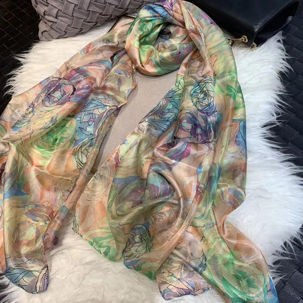 BYSIFA| Ultralarge Blue White 100% Mulberry Silk Scarf Beach Wrap Brand Female Long Scarves New Paisley Design Silk Scarf Shawl