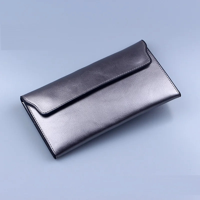 NIGEDU Brand Genuine Leather Women Wallet Long Thin Purse Cowhide Multiple Cards Holder Clutch Bag Fashion Standard Wallet