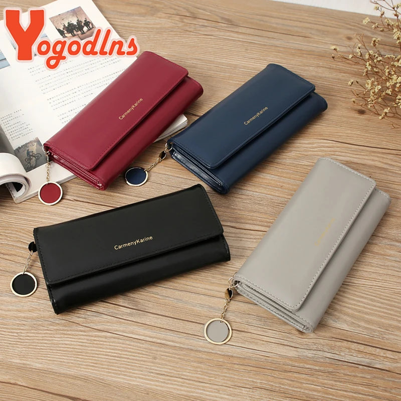 Yogodlns Casual Long Wallet For Women Pendant PU Leather Handbag Multi-layer Clutch Shopping Lady Purse Phone Card Holder Purse