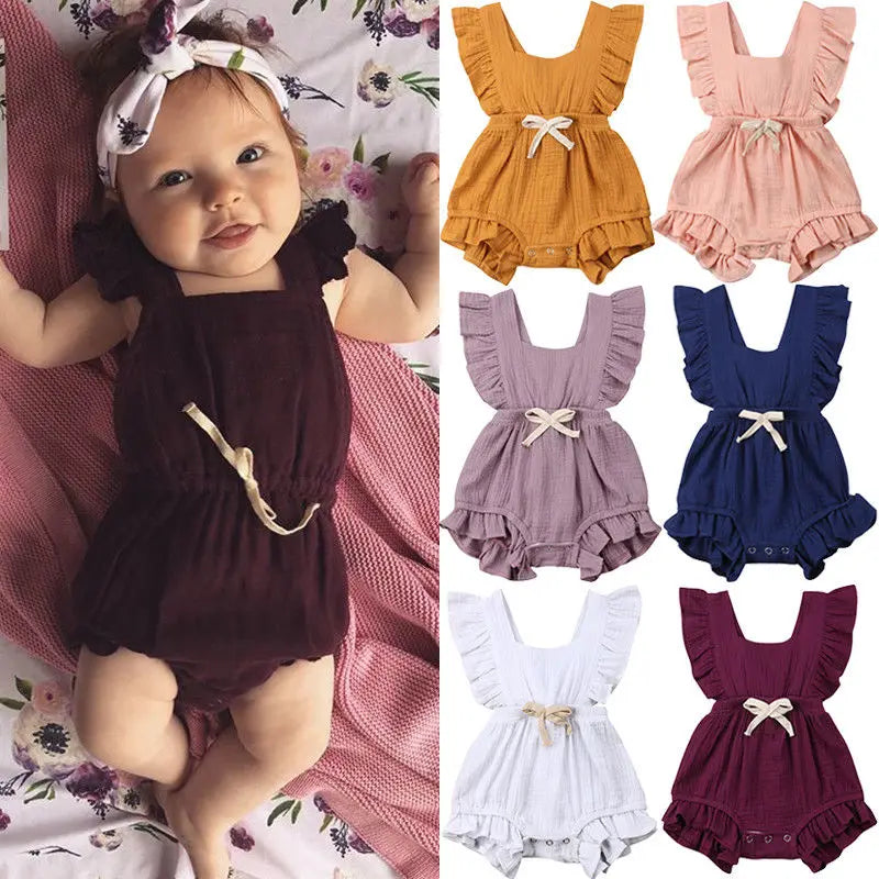 Citgeett sUMMER Newborn Baby Girls Ruffle Solid Color Bodysuit Jumpsuit Outfits Summer Casual Clothing Sunsuit