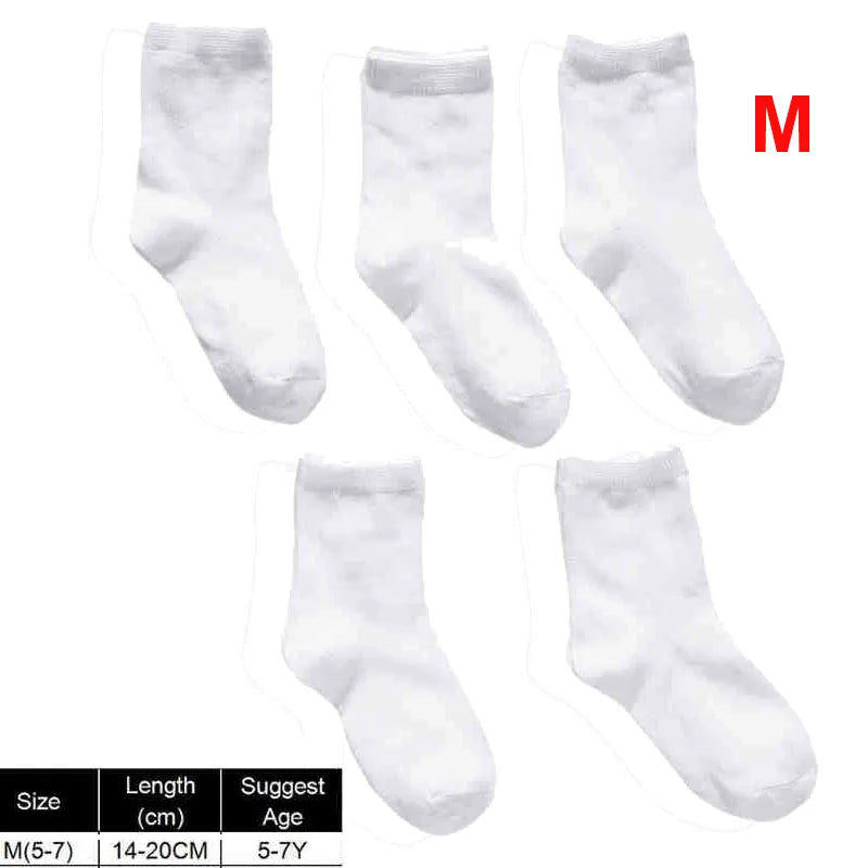 5 Pairs Kids Pure White Sock Baby Boy Girl Solid Breathable Cotton Sport Spring
