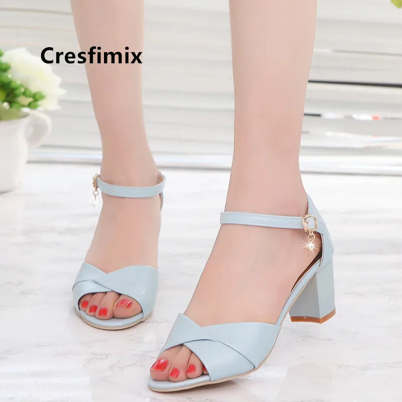 Cresfimix Women Cute Sky Blue Light Weight Comfortable Peep Toe High Heel Shoes Lady Casual Pink Shoes Bombas De Mujeres C5147