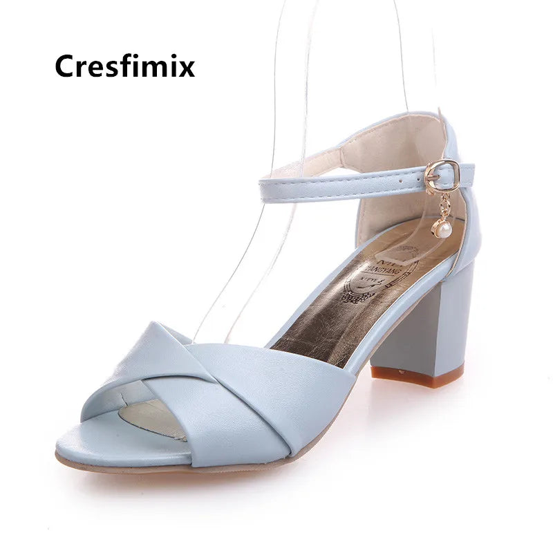 Cresfimix Women Cute Sky Blue Light Weight Comfortable Peep Toe High Heel Shoes Lady Casual Pink Shoes Bombas De Mujeres C5147