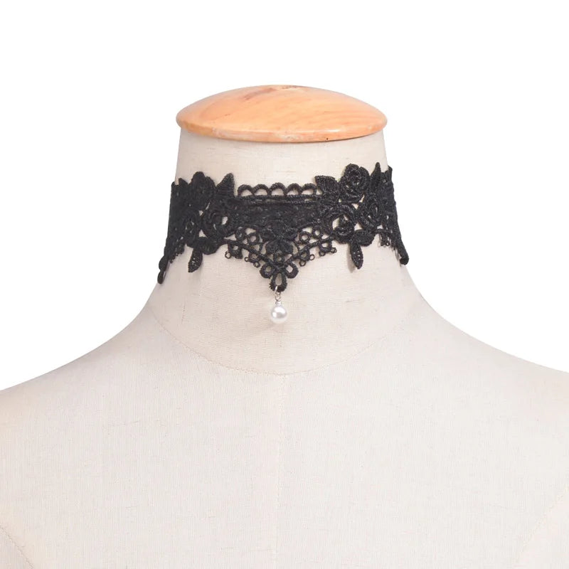 2019 New Choker Necklaces Pearl Gland Tatouage Choker Collier Noir Dentelle Choker Collier Vintage Bijoux Jewelry