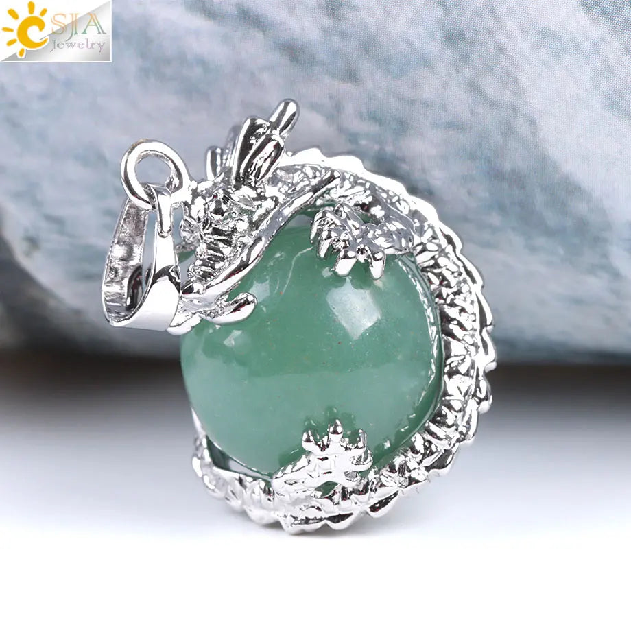 CSJA China Dragon Wrapped Unisex Jewelry Collection Natural Stone Ball Bead Pendant for DIY Handmade Necklaces Pink Crystal E852