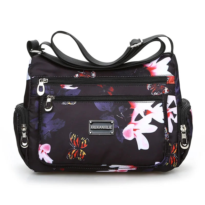 Fashion Floral Pattern Women Messenger Bag High Quality Durable Nylon Shoulder Bag Flower Pattern Multi-pockets Women Handbag