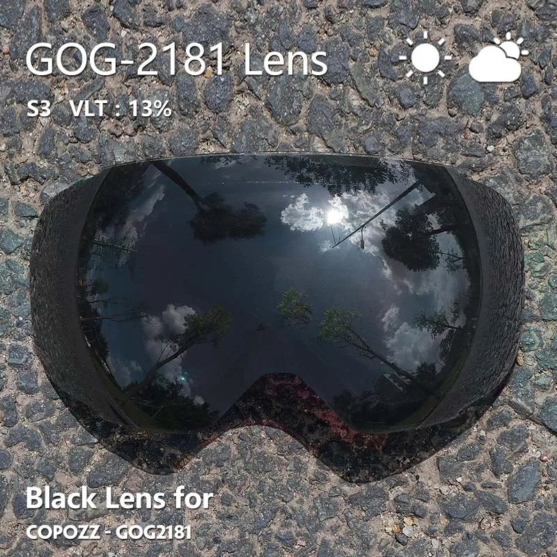 COPOZZ Magnetic Lenses for Ski Goggles GOG-2181 Lens Anti-fog UV400 Spherical Snow Ski Glasses Snowboard Goggles(Lens Only)