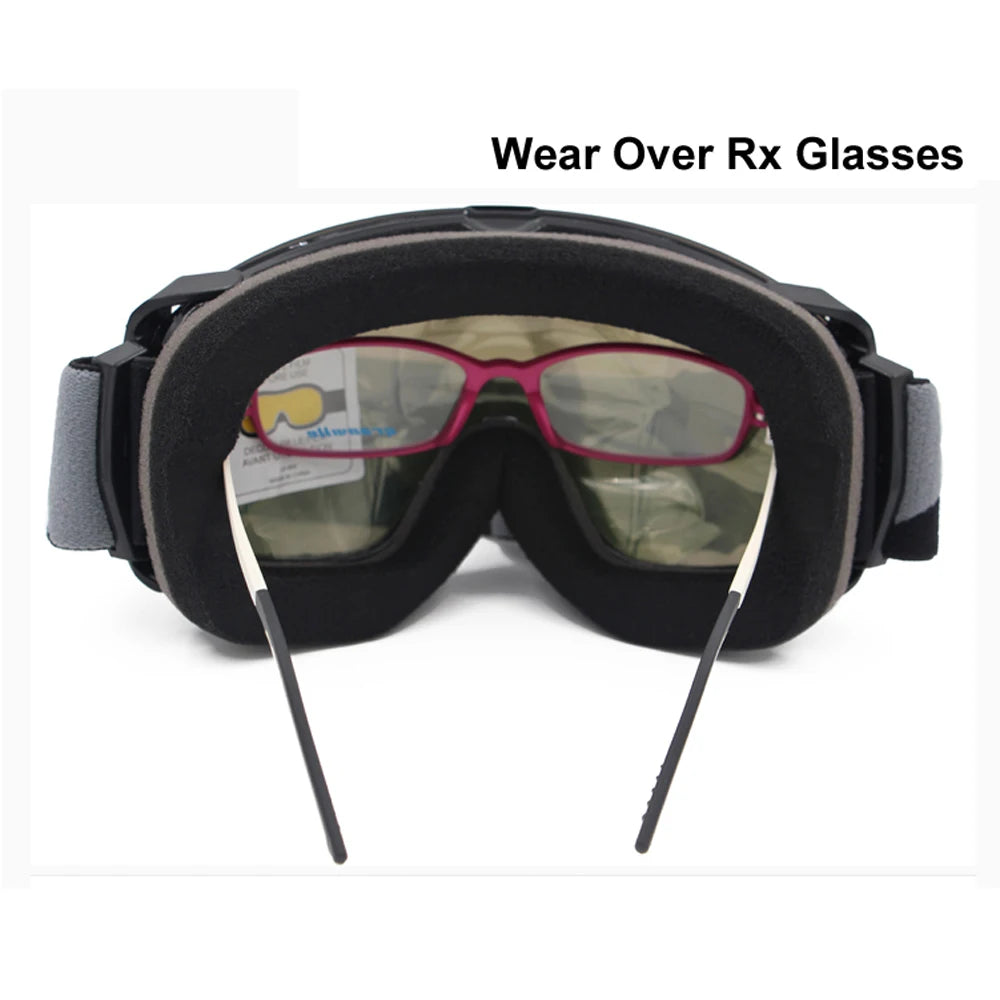 Ski Goggles UV400 Anti-fog with Sunny Day Lens and Cloudy Day Lens Options, Snowboard Sunglasses Wear Over Rx Glasses