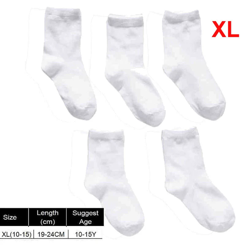 5 Pairs Kids Pure White Sock Baby Boy Girl Solid Breathable Cotton Sport Spring