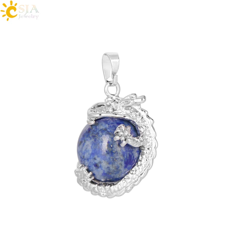 CSJA China Dragon Wrapped Unisex Jewelry Collection Natural Stone Ball Bead Pendant for DIY Handmade Necklaces Pink Crystal E852