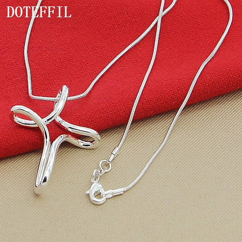 DOTEFFIL 925 Sterling Silver Cross Pendant Necklace 16-30 Inch Snake Chain For Woman Fashion Wedding Engagement Jewelry