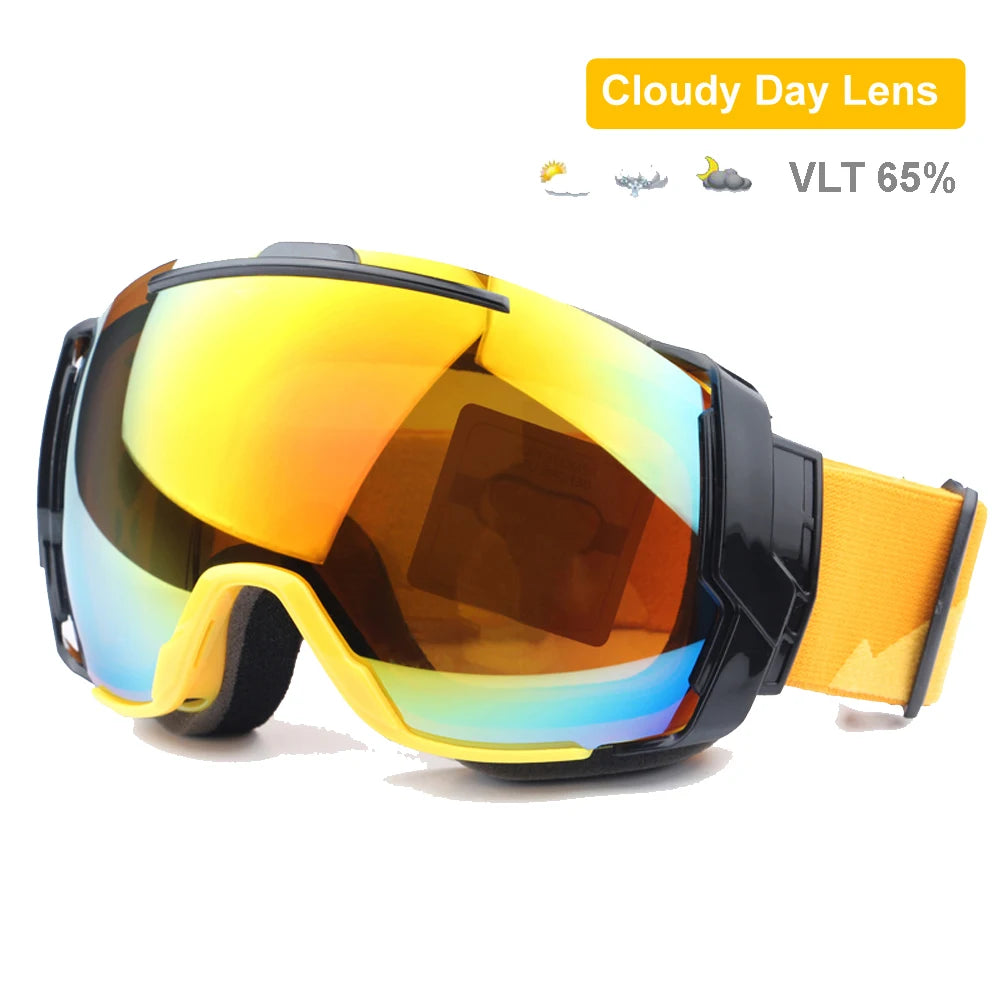 Ski Goggles UV400 Anti-fog with Sunny Day Lens and Cloudy Day Lens Options, Snowboard Sunglasses Wear Over Rx Glasses