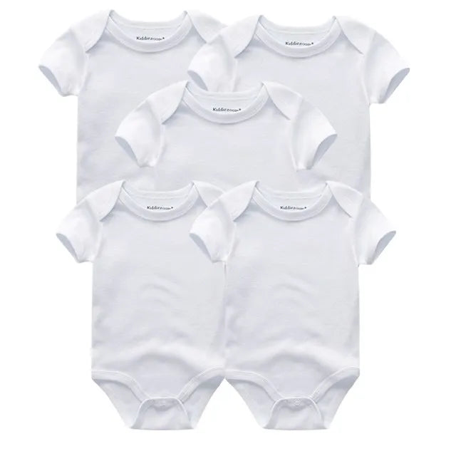Newborn Bodysuits Unisex 5Pieces Baby Girl Clothes Solid Color Cotton Baby Boy Clothes Set Cartoon Print Summer Bebes