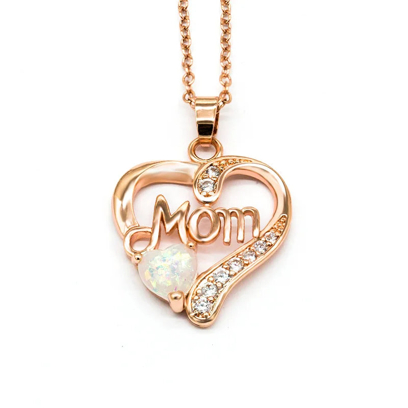 Huitan Mother's Day Necklace for Mom Luxury Trendy Craved Pendant Necklace Pink Flower Aesthetic Neck Accessories Love Jewelry