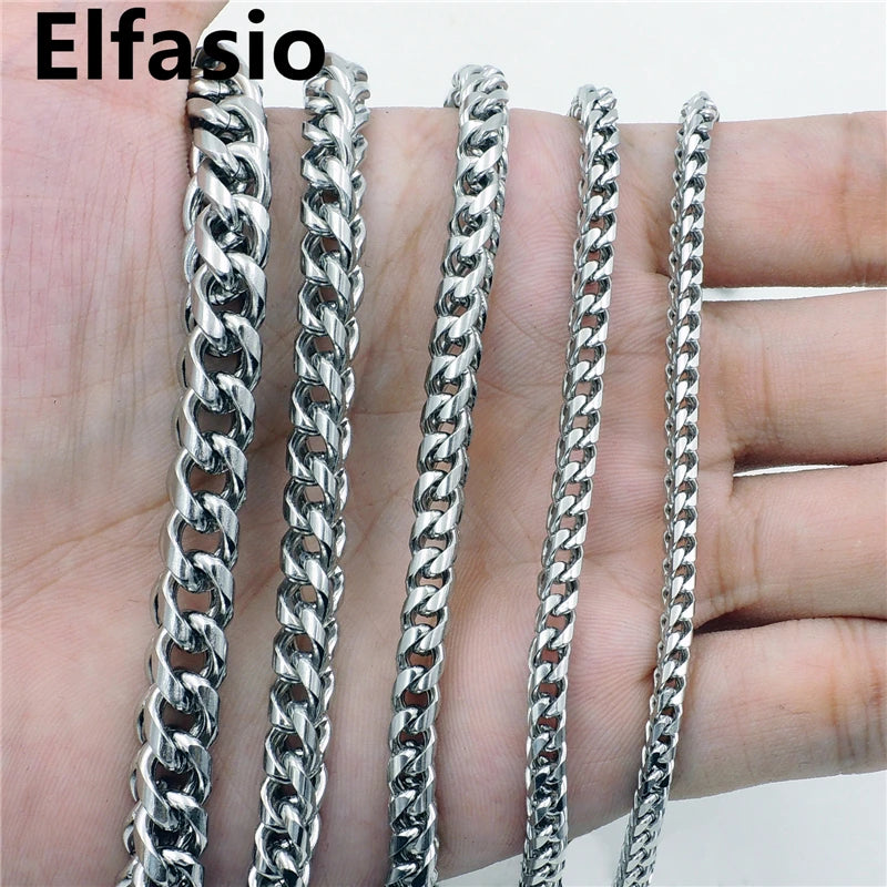 Customized 3/4/5/6/8mm Width Mens Square Stainless Steel Wheat Link Necklace Chain Silver Color 16"~36"