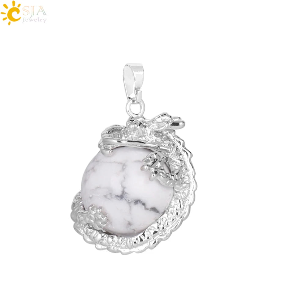 CSJA China Dragon Wrapped Unisex Jewelry Collection Natural Stone Ball Bead Pendant for DIY Handmade Necklaces Pink Crystal E852