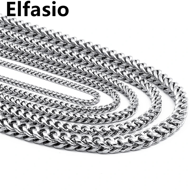 Customized 3/4/5/6/8mm Width Mens Square Stainless Steel Wheat Link Necklace Chain Silver Color 16"~36"