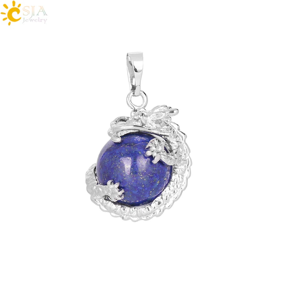CSJA China Dragon Wrapped Unisex Jewelry Collection Natural Stone Ball Bead Pendant for DIY Handmade Necklaces Pink Crystal E852