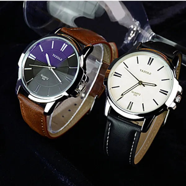Hot YAZOLE Mens Watches Top Brand Luxury Blue Glass Watch Men Wristwatch Waterproof Leather Roman Men's Watch Male Clock relojes